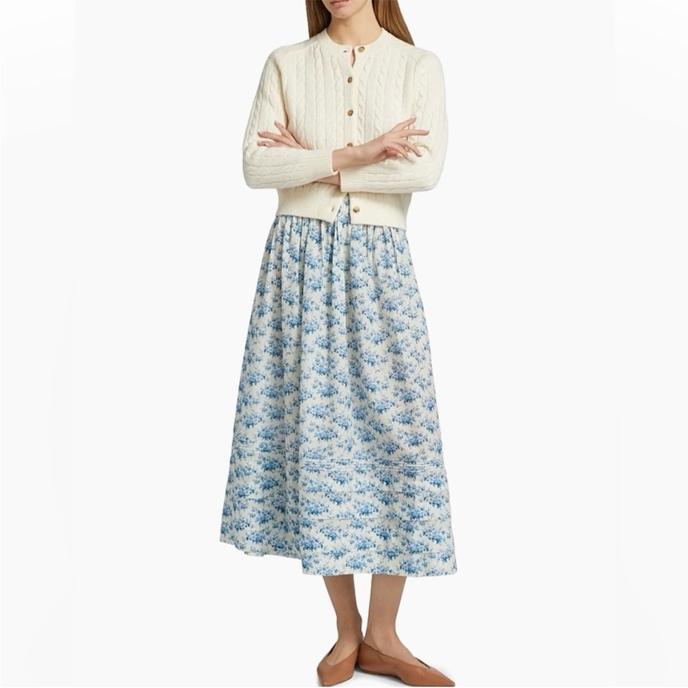 Doen Marcie Organic Cotton Midi Skirt in Citron Rosier Floral - S